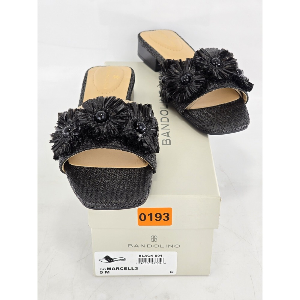 Bandolino‎ Marcell 3 Flat Sandals Open Square Toe Women's Black Size 5 M NIB